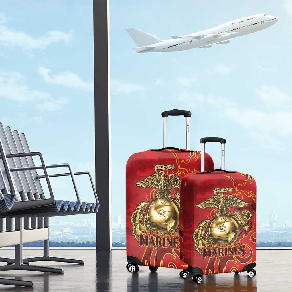 Montford Point Marines Luggage Cover Flame Fire Military Red Camo