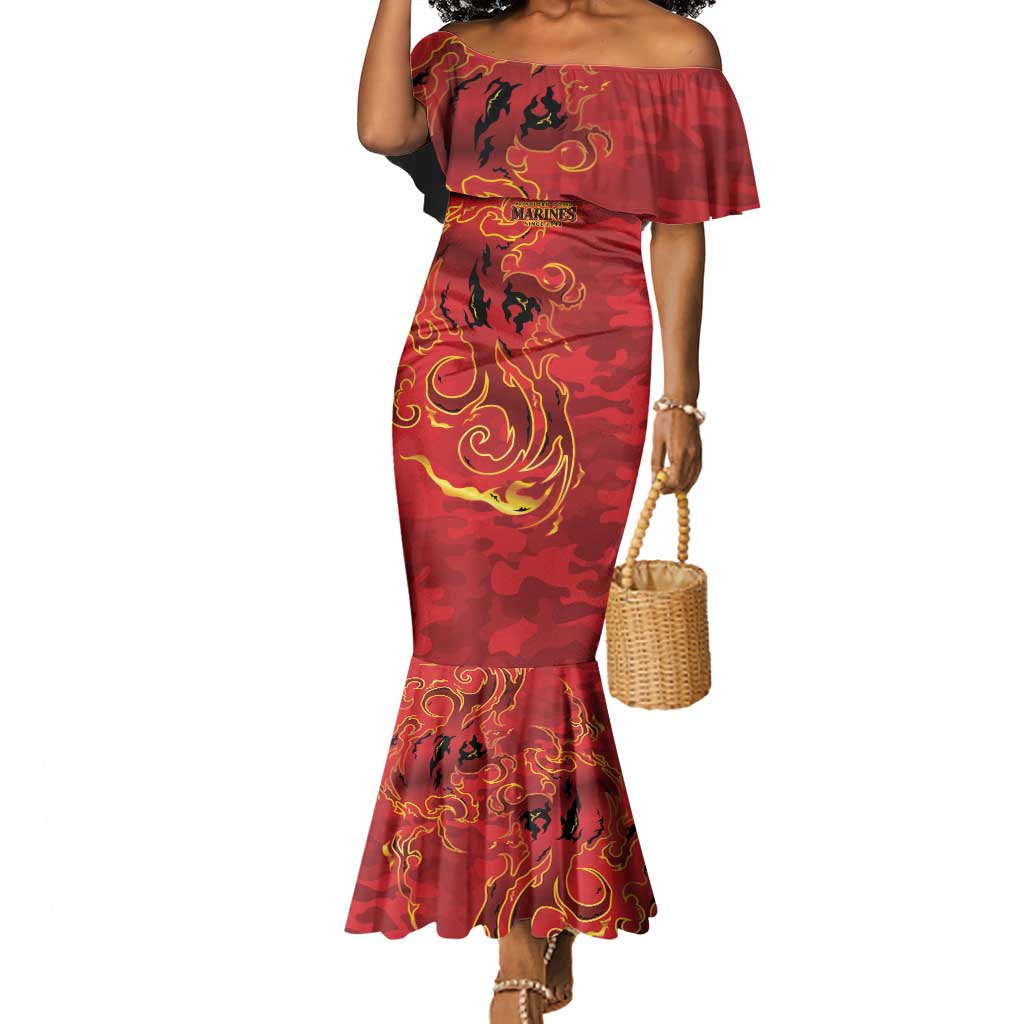 Montford Point Marines Mermaid Dress Flame Fire Military Red Camo