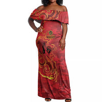 Montford Point Marines Off Shoulder Maxi Dress Flame Fire Military Red Camo