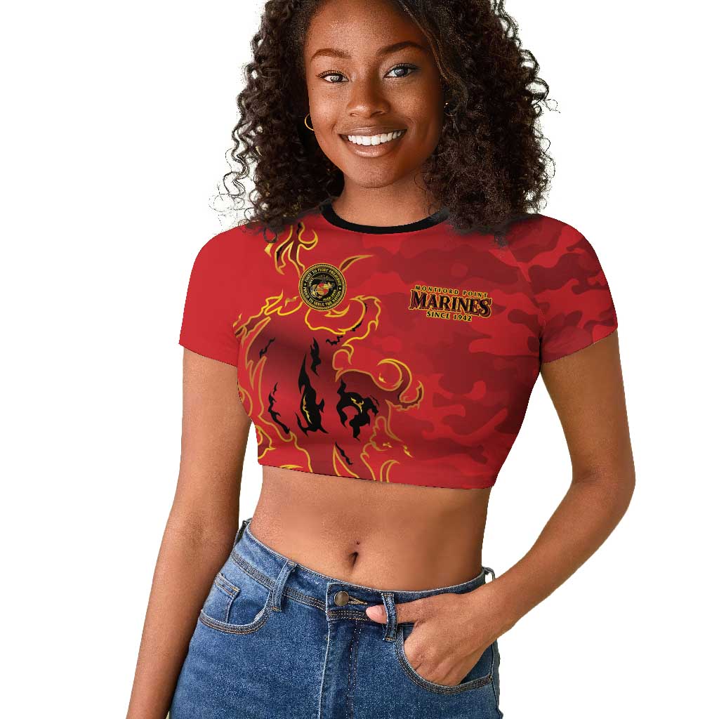 Montford Point Marines Raglan Cropped T shirt Flame Fire Military Red Camo