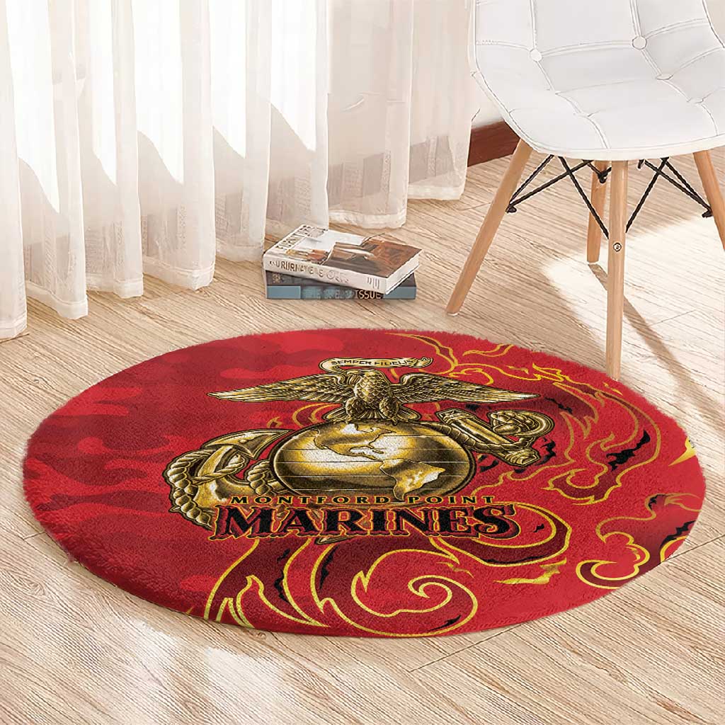 Montford Point Marines Round Carpet Flame Fire Military Red Camo
