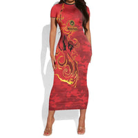 Montford Point Marines Short Sleeve Bodycon Dress Flame Fire Military Red Camo