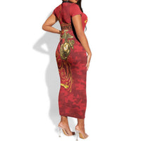 Montford Point Marines Short Sleeve Bodycon Dress Flame Fire Military Red Camo