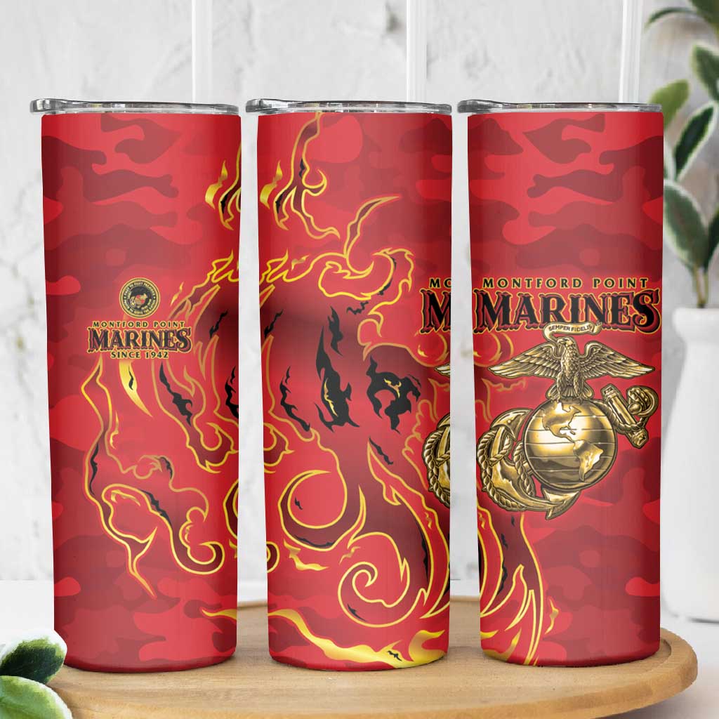 Montford Point Marines Skinny Tumbler Flame Fire Military Red Camo