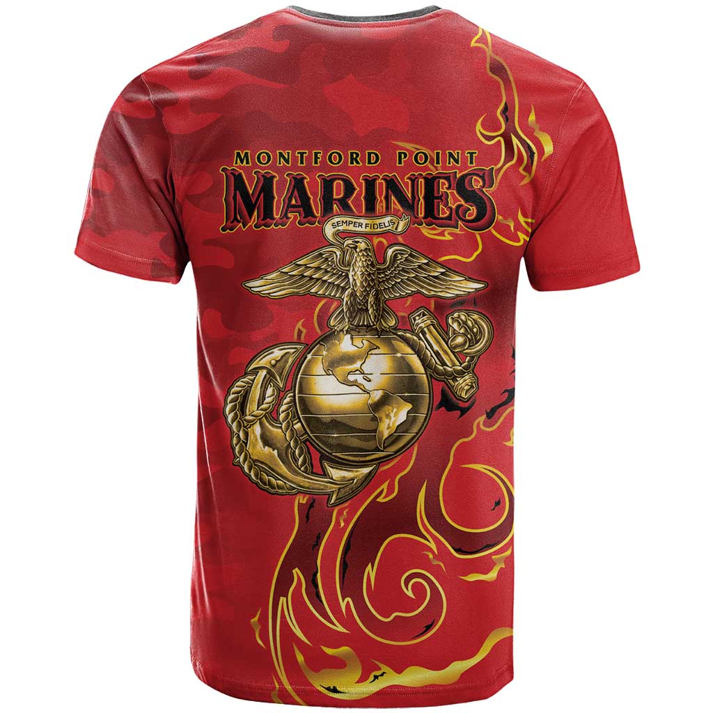 Montford Point Marines T shirt Flame Fire Military Red Camo