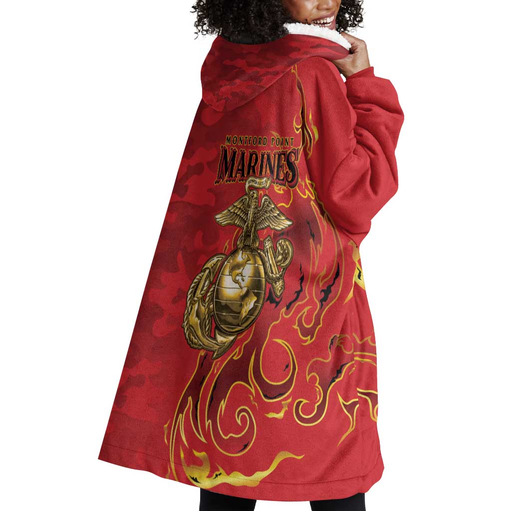 Montford Point Marines Wearable Blanket Hoodie Flame Fire Military Red Camo
