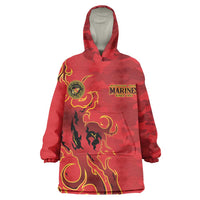 Montford Point Marines Wearable Blanket Hoodie Flame Fire Military Red Camo