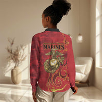 Montford Point Marines Women Casual Shirt Flame Fire Military Red Camo