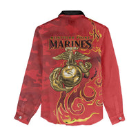 Montford Point Marines Women Casual Shirt Flame Fire Military Red Camo