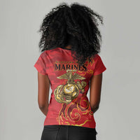 Montford Point Marines Women V-Neck T-Shirt Flame Fire Military Red Camo