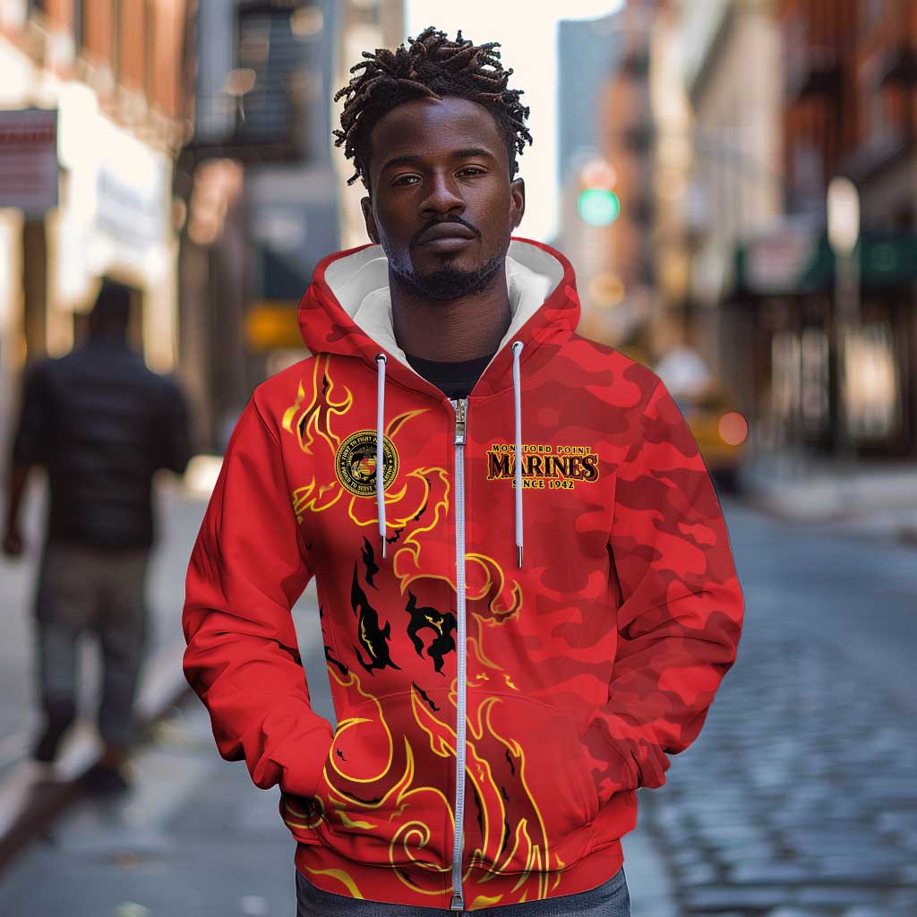 Montford Point Marines Zip Hoodie Flame Fire Military Red Camo
