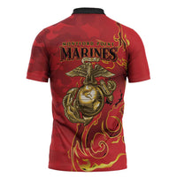 Montford Point Marines Zipper Polo Shirt Flame Fire Military Red Camo