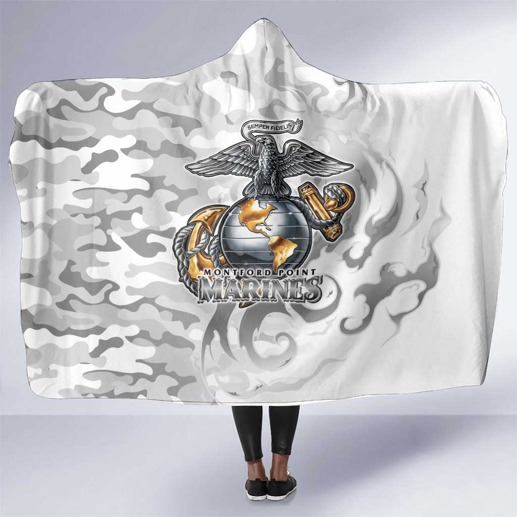 Montford Point Marines Hooded Blanket Flame Fire Military White Camo