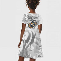Montford Point Marines Kid Short Sleeve Dress Flame Fire Military White Camo