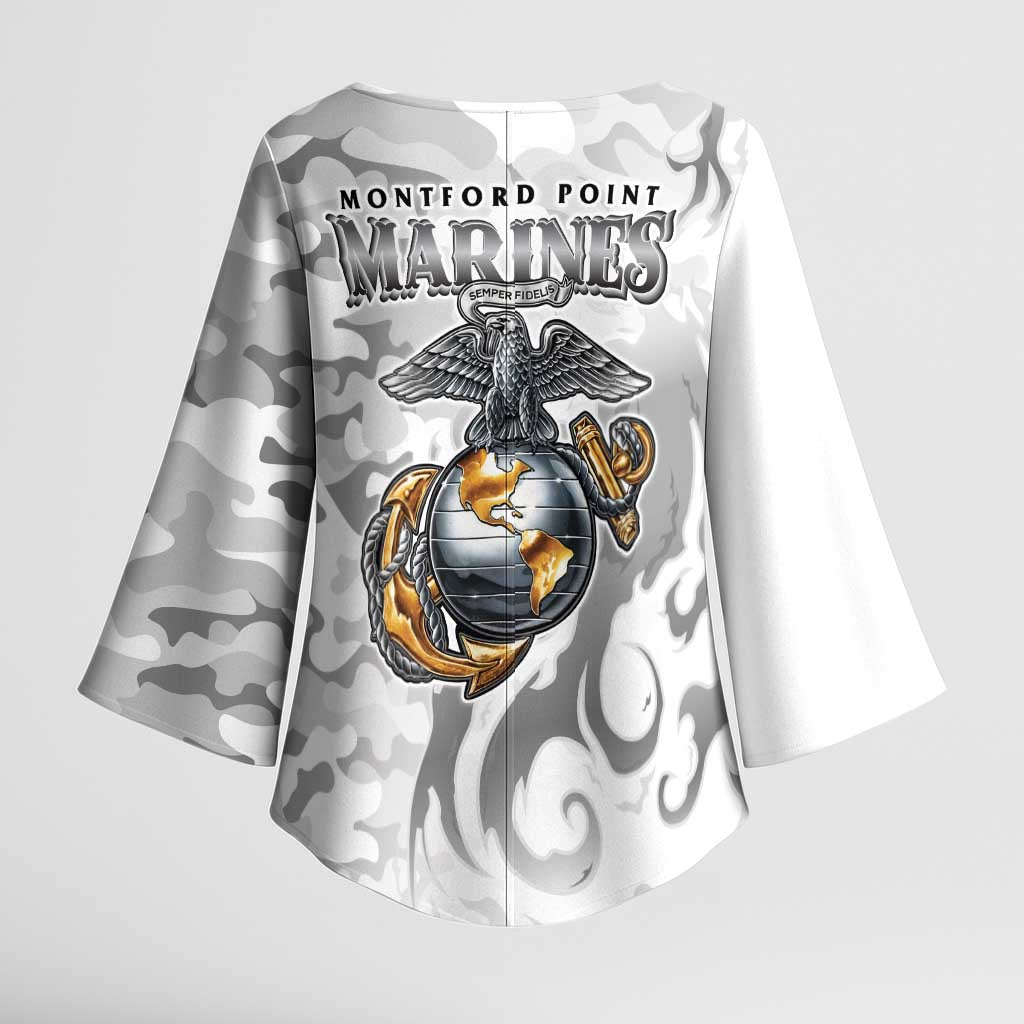 Montford Point Marines Kimono Sleeve Blouse Flame Fire Military White Camo