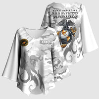 Montford Point Marines Kimono Sleeve Blouse Flame Fire Military White Camo