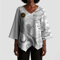 Montford Point Marines Kimono Sleeve Blouse Flame Fire Military White Camo