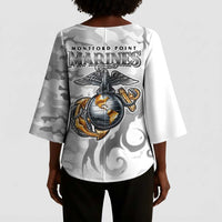 Montford Point Marines Kimono Sleeve Blouse Flame Fire Military White Camo