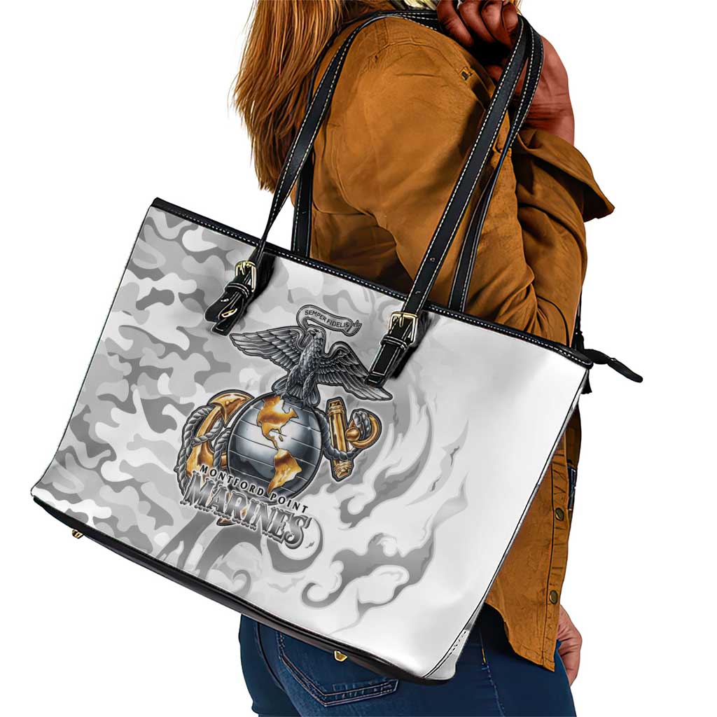 Montford Point Marines Leather Tote Bag Flame Fire Military White Camo