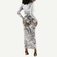 Montford Point Marines Long Sleeve Bodycon Dress Flame Fire Military White Camo