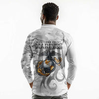 Montford Point Marines Long Sleeve Polo Shirt Flame Fire Military White Camo