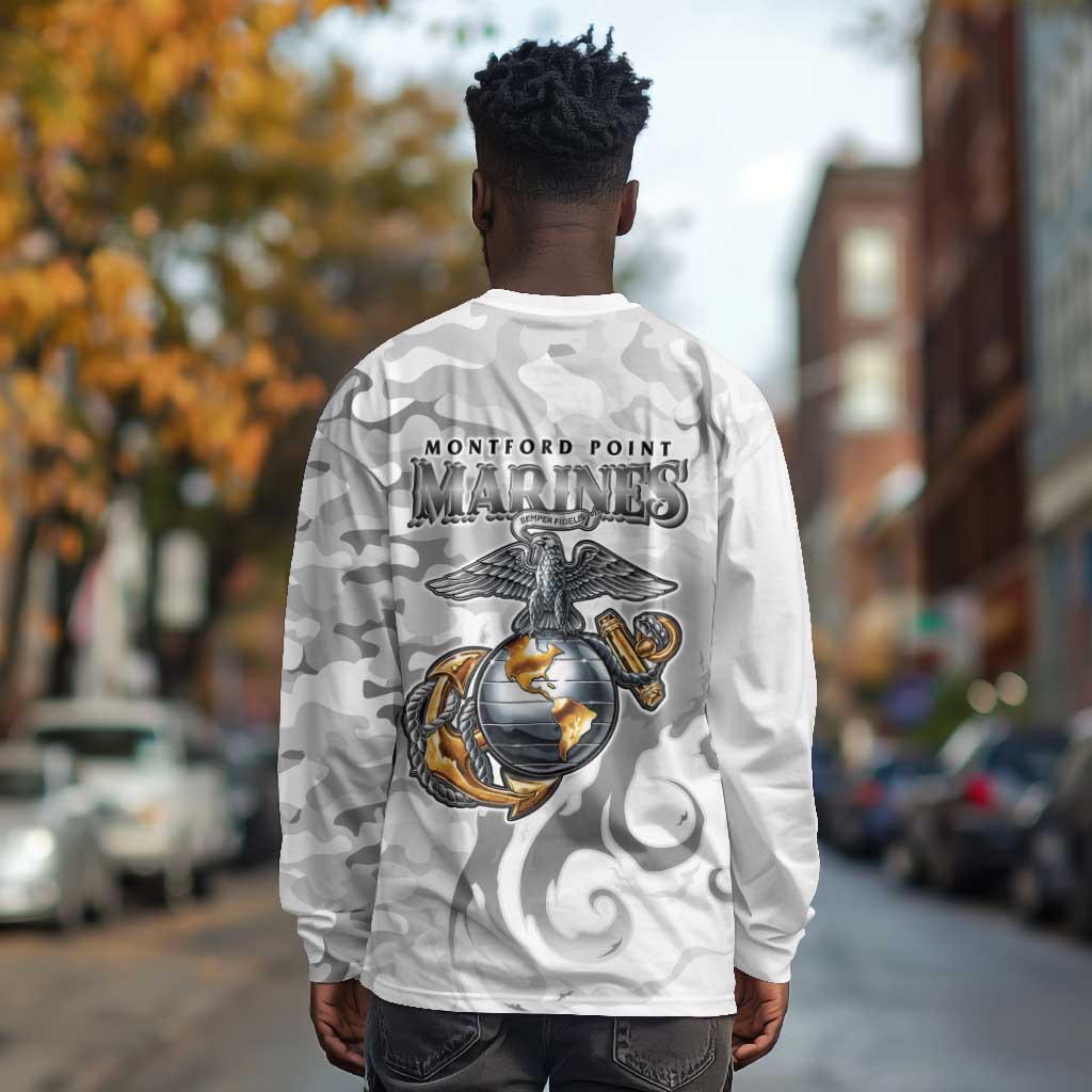 Montford Point Marines Long Sleeve Shirt Flame Fire Military White Camo