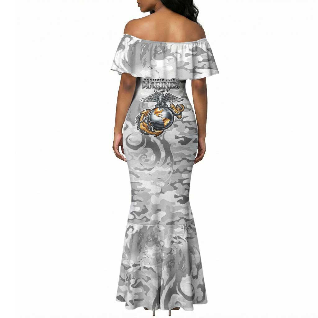 Montford Point Marines Mermaid Dress Flame Fire Military White Camo