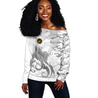 Montford Point Marines Off Shoulder Sweater Flame Fire Military White Camo