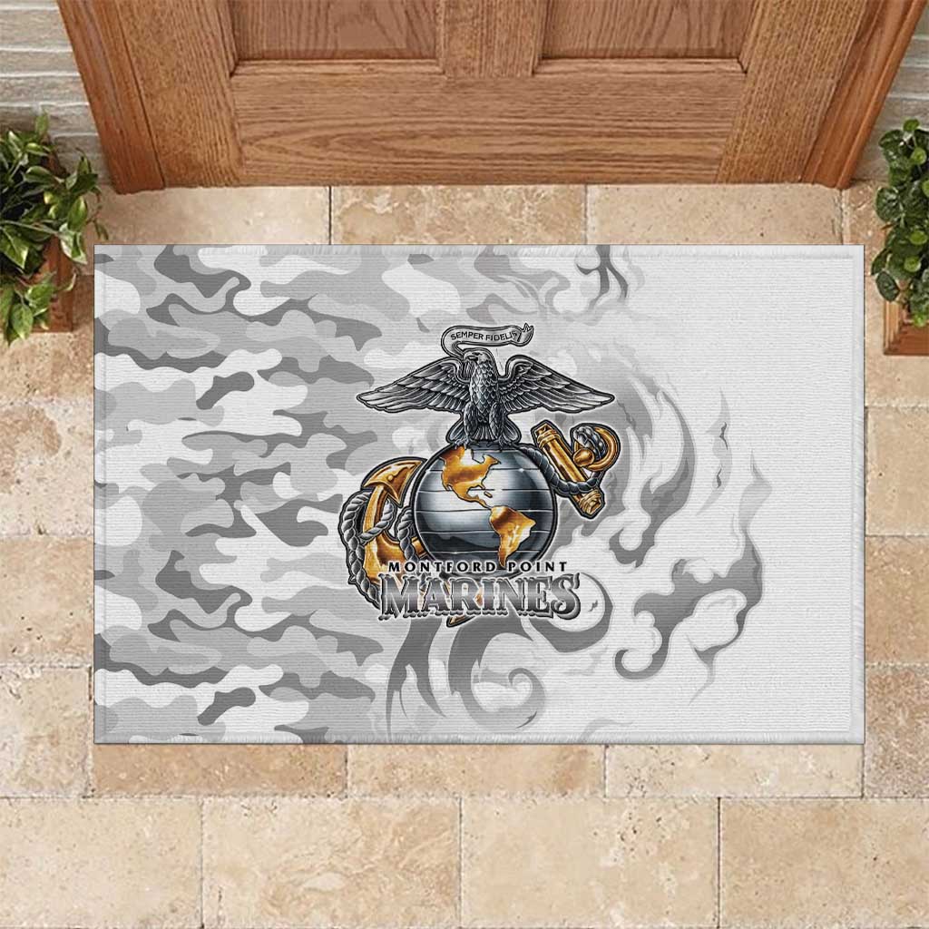 Montford Point Marines Rubber Doormat Flame Fire Military White Camo