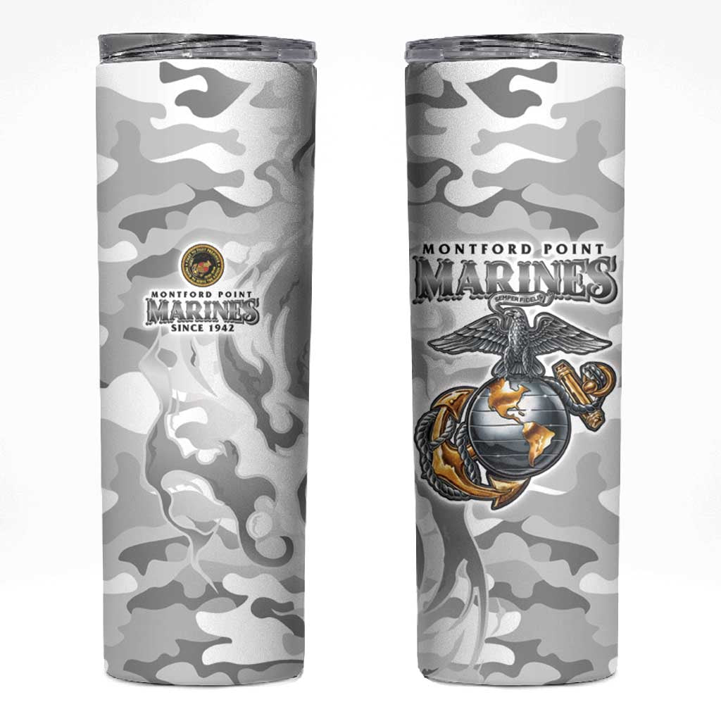 Montford Point Marines Skinny Tumbler Flame Fire Military White Camo