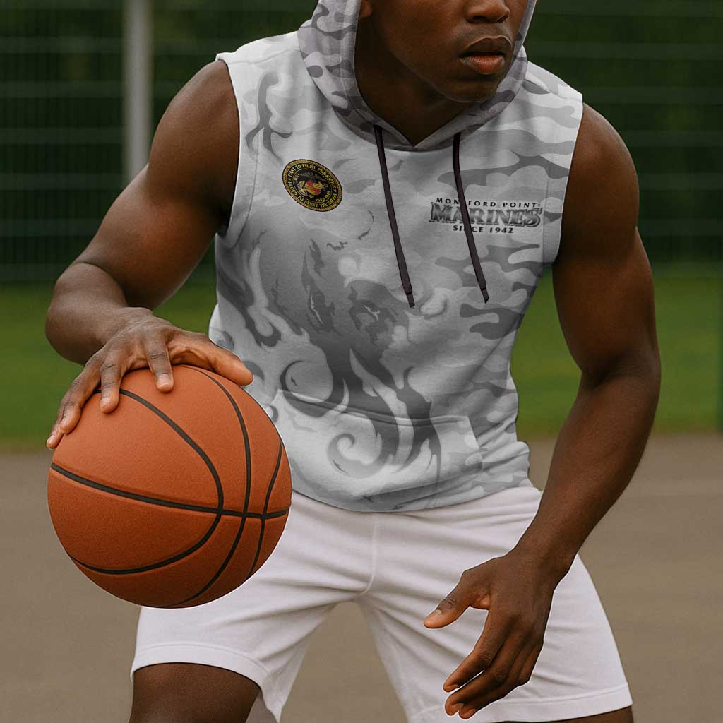 Montford Point Marines Sleeveless Hoodie Flame Fire Military White Camo