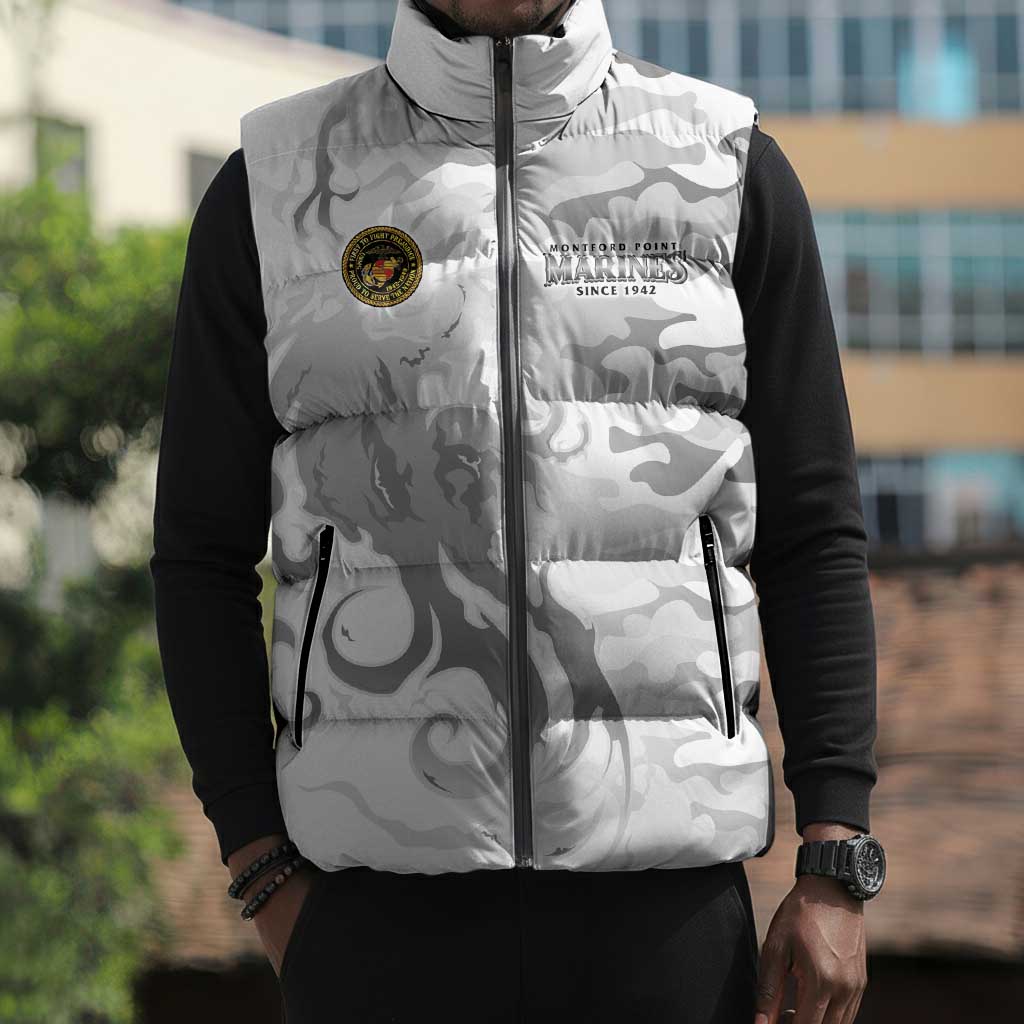 Montford Point Marines Sleeveless Puffer Jacket Flame Fire Military White Camo
