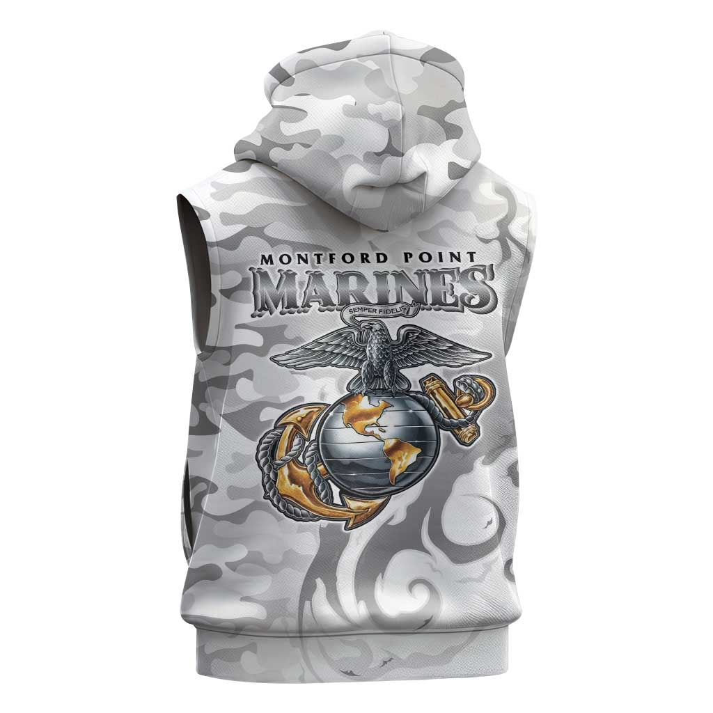 Montford Point Marines Sleeveless Zip Hoodie Flame Fire Military White Camo