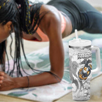 Montford Point Marines Tumbler With Handle Flame Fire Military White Camo