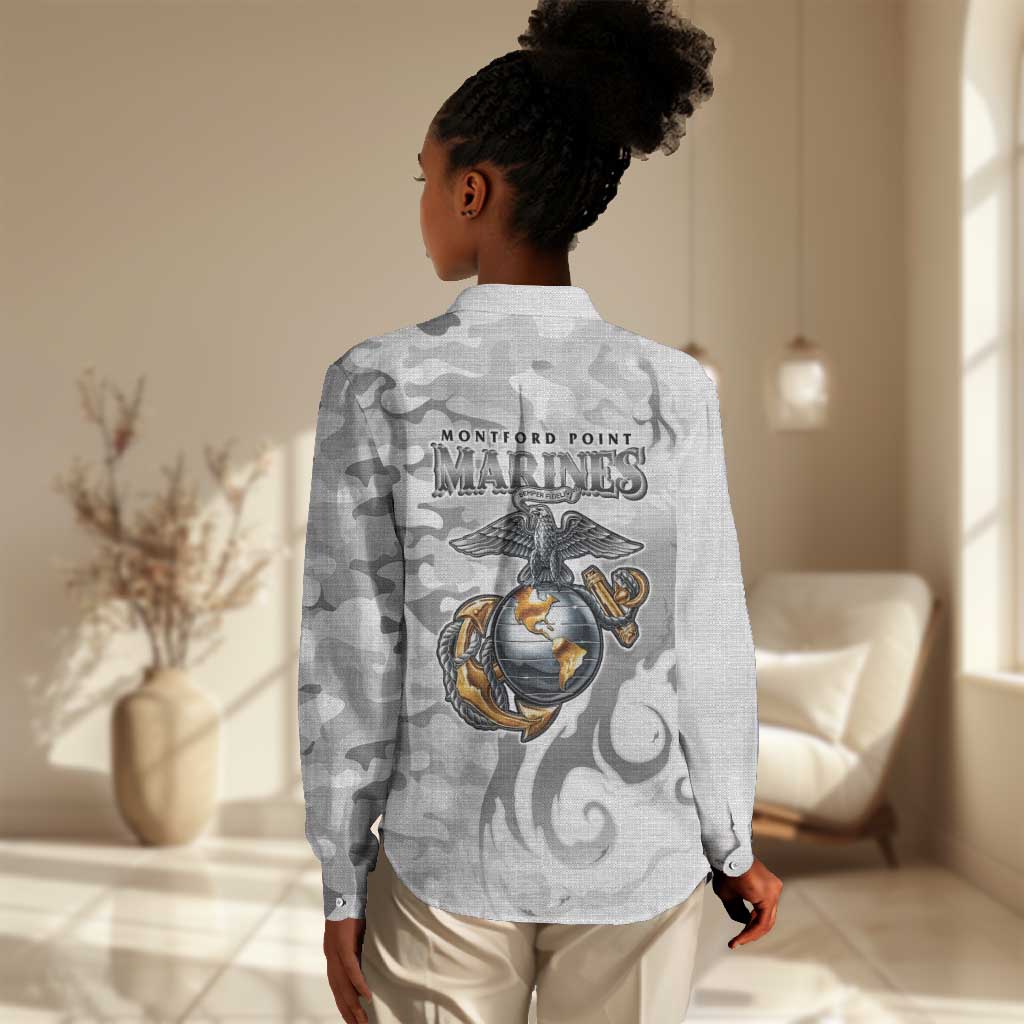 Montford Point Marines Women Casual Shirt Flame Fire Military White Camo
