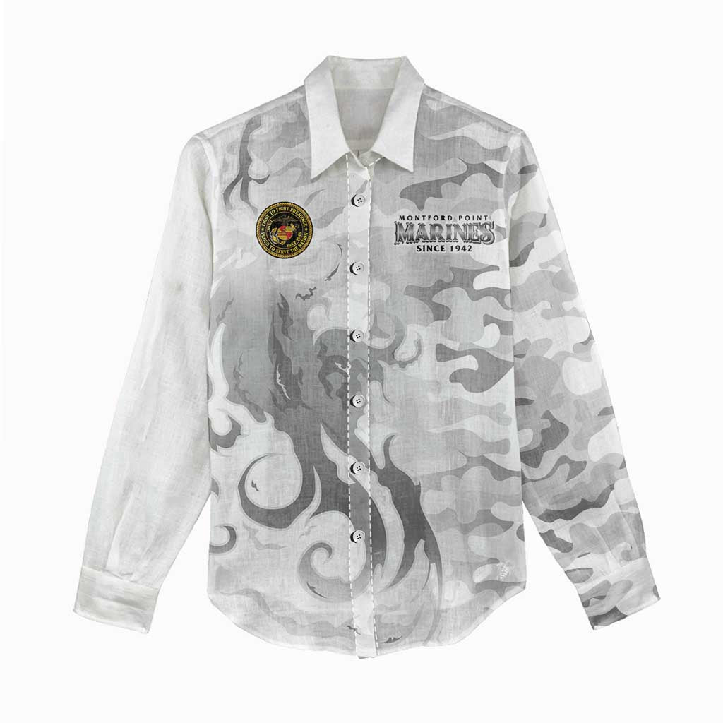 Montford Point Marines Women Casual Shirt Flame Fire Military White Camo