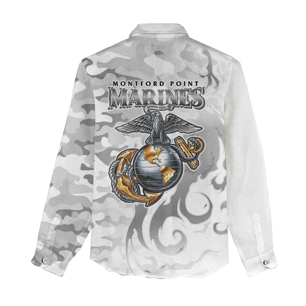 Montford Point Marines Women Casual Shirt Flame Fire Military White Camo