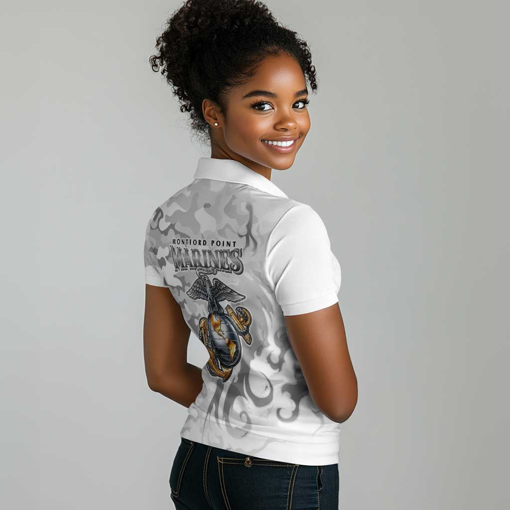 Montford Point Marines Women Polo Shirt Flame Fire Military White Camo