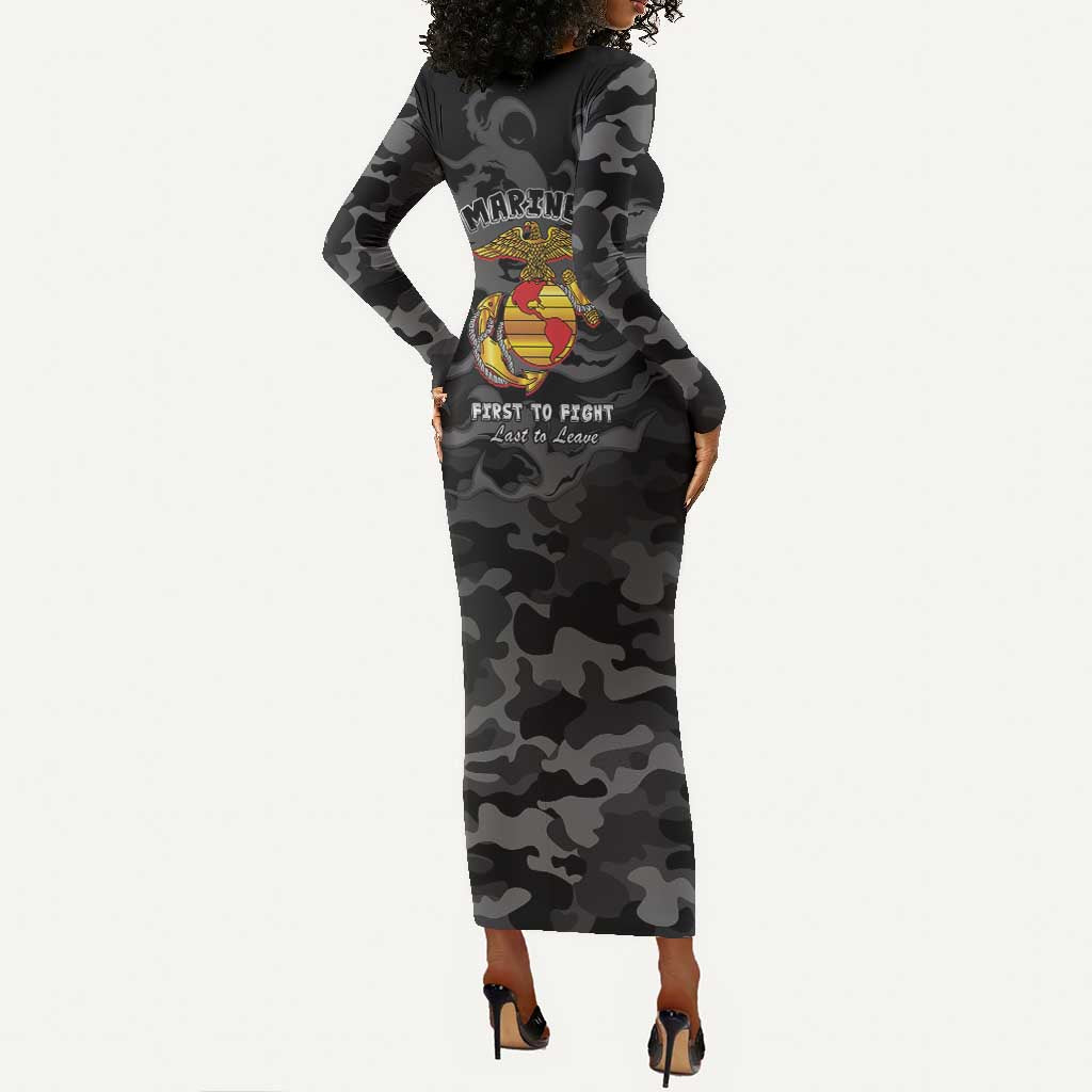 Montford Point Marines Long Sleeve Bodycon Dress First To Fight Last to Leave