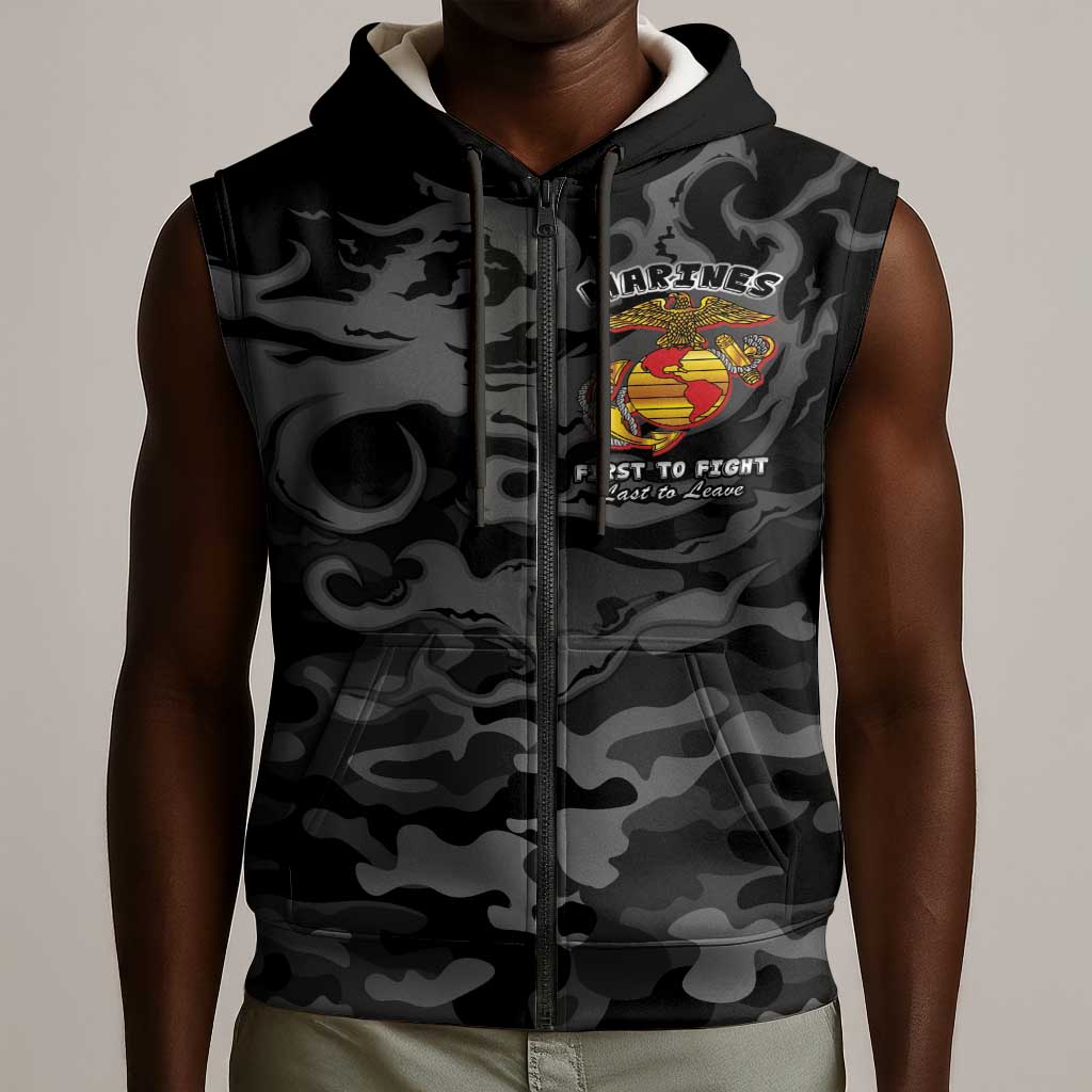 Montford Point Marines Sleeveless Zip Hoodie First To Fight Last to Leave