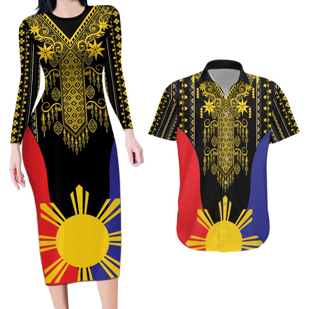 Afro Pinoy Blackapino Half Black Filipino Couples Matching Long Sleeve Bodycon Dress and Hawaiian Shirt