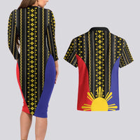 Afro Pinoy Blackapino Half Black Filipino Couples Matching Long Sleeve Bodycon Dress and Hawaiian Shirt