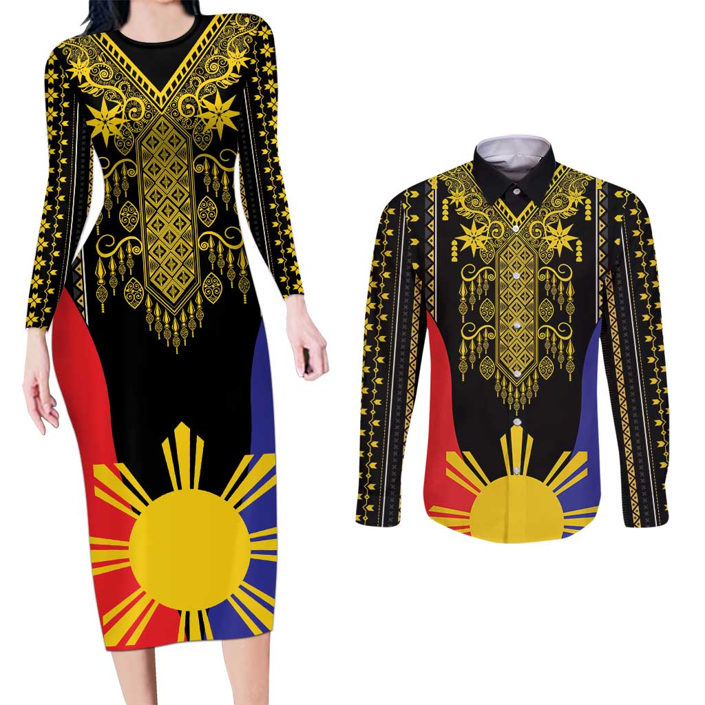 Afro Pinoy Blackapino Half Black Filipino Couples Matching Long Sleeve Bodycon Dress and Long Sleeve Button Shirt