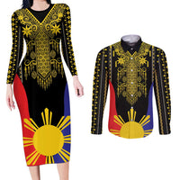 Afro Pinoy Blackapino Half Black Filipino Couples Matching Long Sleeve Bodycon Dress and Long Sleeve Button Shirt