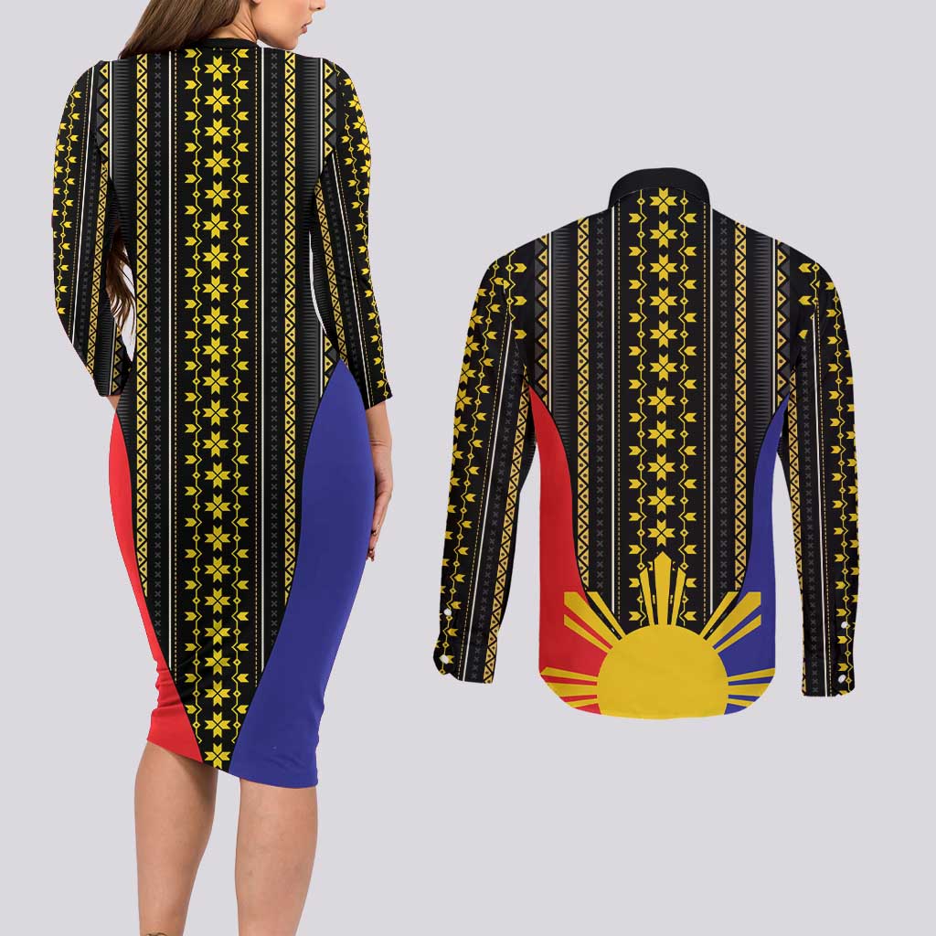 Afro Pinoy Blackapino Half Black Filipino Couples Matching Long Sleeve Bodycon Dress and Long Sleeve Button Shirt