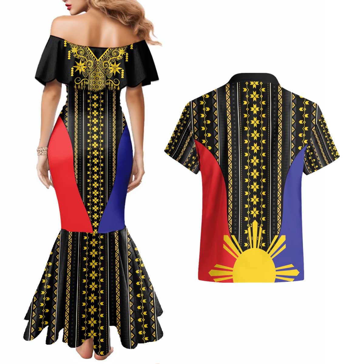 Afro Pinoy Blackapino Half Black Filipino Couples Matching Mermaid Dress and Hawaiian Shirt