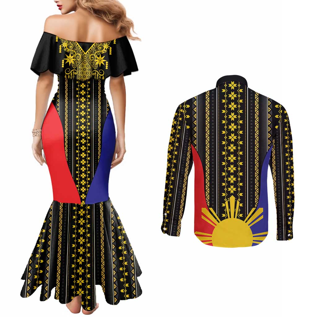 Afro Pinoy Blackapino Half Black Filipino Couples Matching Mermaid Dress and Long Sleeve Button Shirt