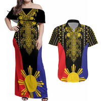 Afro Pinoy Blackapino Half Black Filipino Couples Matching Off Shoulder Maxi Dress and Hawaiian Shirt