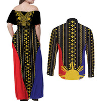 Afro Pinoy Blackapino Half Black Filipino Couples Matching Off Shoulder Maxi Dress and Long Sleeve Button Shirt
