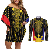Afro Pinoy Blackapino Half Black Filipino Couples Matching Off Shoulder Short Dress and Long Sleeve Button Shirt